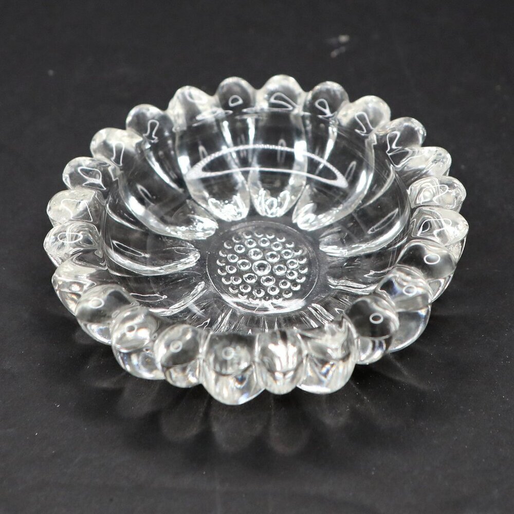 Vintage 60s Hazel Atlas Glass Sunflower Small Ashtray Trinket Ring Dish MCM